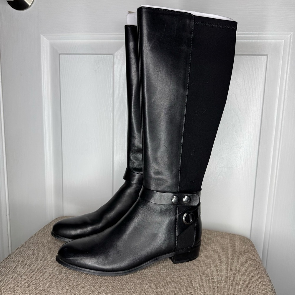 Tahari Black Leather Knee High Boots Size 6.5 - Picture 2 of 13